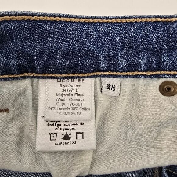 McGuire Denim Majorelle Flare Jeans Distressed Raw Hem Wash Oceana Size 28 - Picture 4 of 4